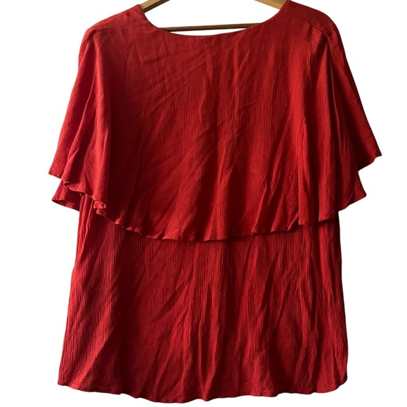 Chico's Orange Red Layered Flutter Sleeve V-Neck Blouse Top Size 3 Women's XL - Picture 2 of 6
